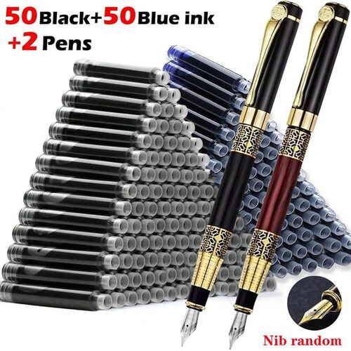 1-100Pcs/Set Retro Metal Fountain Pen Replaceable Ink Elegan