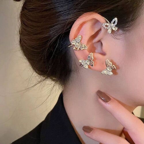 Silver Plated Metal Butterfly Ear Clips Without Piercing For