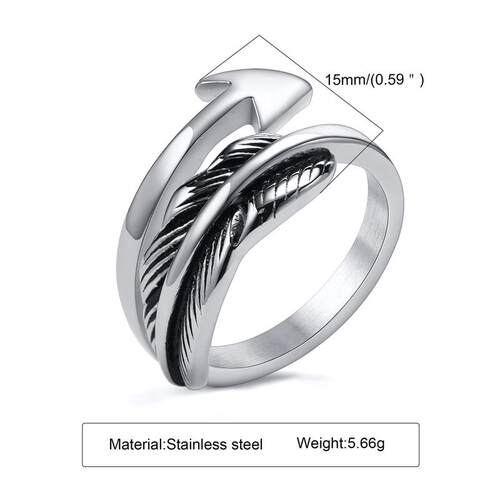 Men Arrow Ring,Stainless Steel Feather Rings, Boho Tings for