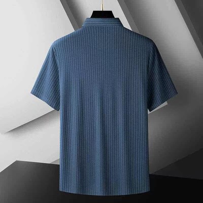Fat Br Plus Size Mens Summer Ice Silk Striped Short-sleeved