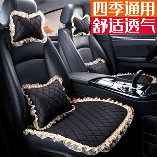 通用座垫 男女蕾丝布艺防滑四季 汽车坐垫三件热卖 亚麻无靠背冬季