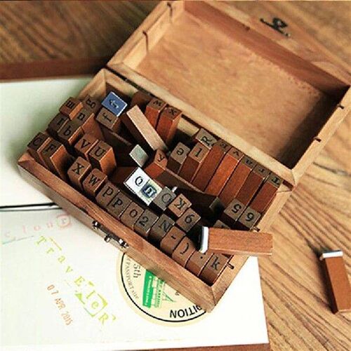 70-Piece DIY Diary Wooden Rubber Stamp Set with Wooden Box,