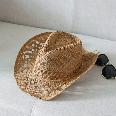 Straw Western Cowboy Hat for Women Men Classic Vintage Hollo