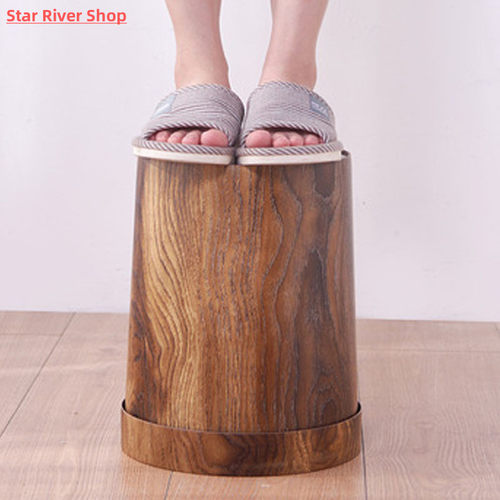 Retro Creative Wood Grain Trash Can Home Living Room Kitchen