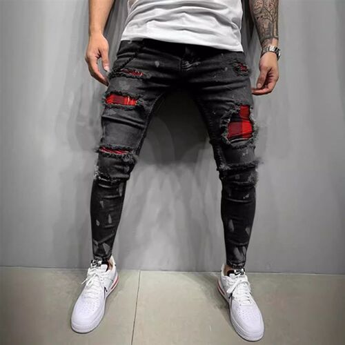 2025 High Quality Mens Jeans Dump Paint Hole Fashion Popula