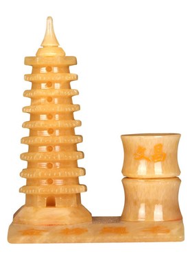天然光面米黄玉文昌塔九层层笔筒书桌玉雕器学习办公室开业摆件
