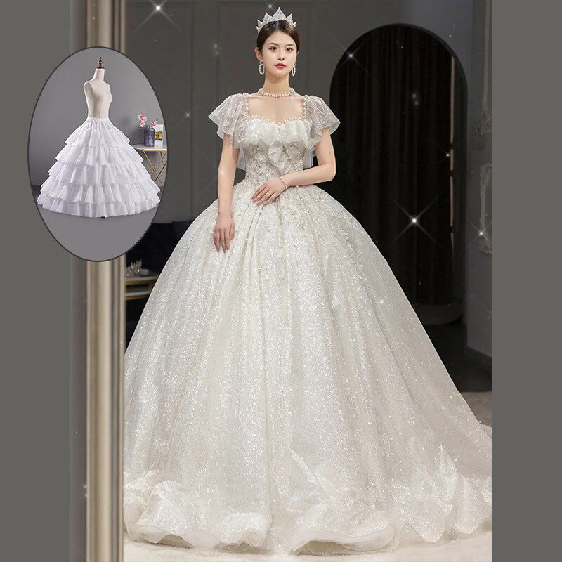 婚纱礼服裙撑四圈荷叶边加大超蓬可调节鱼骨结婚演出中长款撑裙新