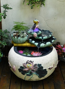 入户花园装饰庭院布置鱼池摆件小院流水鱼缸池塘造景室外水景