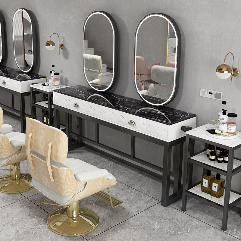 美发店镜子单面带灯理发镜台大理石柜一体面烫染桌发廊剪发专用,商业/办公家具,理发镜台,淘宝优惠券,粉丝福利购,淘宝优惠卷