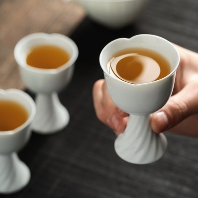 影青玉兰高足杯主人杯单杯个人专用小茶具功夫喝茶杯茶道陶瓷杯子