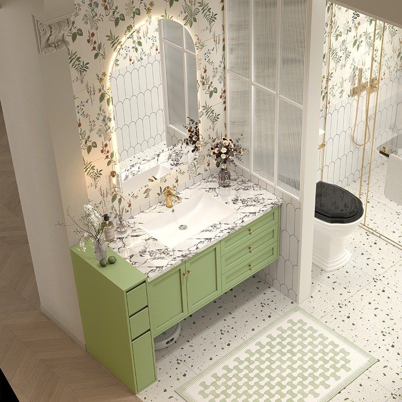 法式牛油果绿浴室柜岩板陶瓷无缝一体盆洗漱台卫生间半墙立柜,家装主材,浴室柜组合,淘宝优惠券,粉丝福利购,淘宝优惠卷