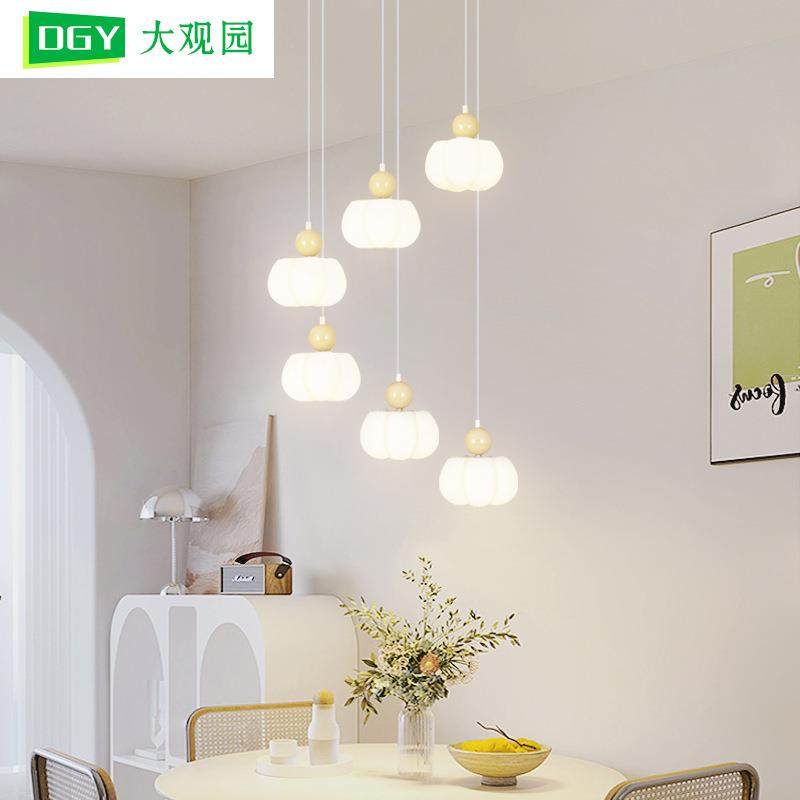 餐厅吊灯奶油风创意南瓜饭厅餐桌灯具北欧别墅复式楼梯长吊灯L271,家装灯饰光源,智能吊灯,淘宝优惠券,粉丝福利购,淘宝优惠卷