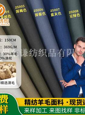 斜纹哔叽西装面料 彩色斜纹光面羊毛精纺西装裤毛呢时装面料毛料