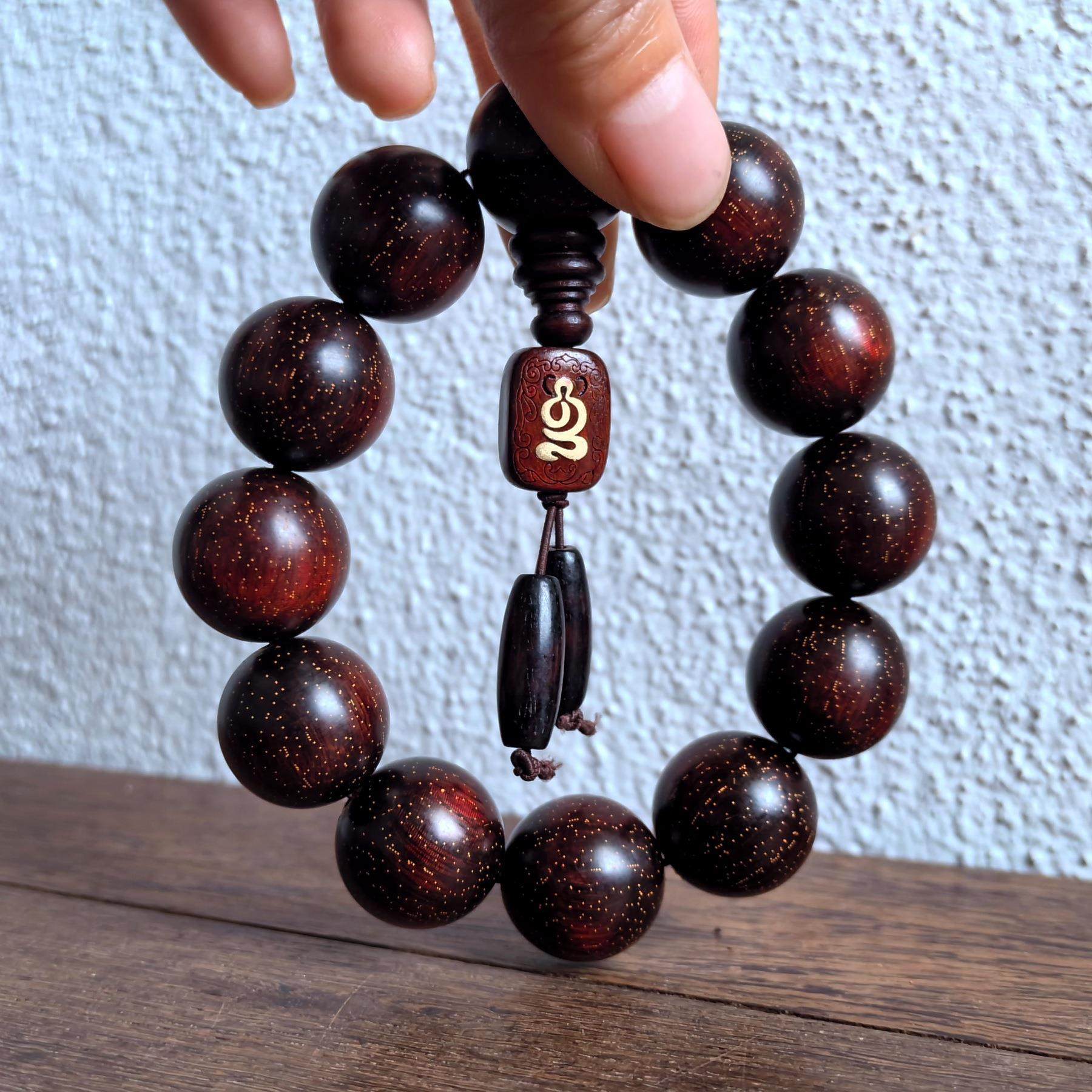 紫檀高密沉水老料金星手串男女款满金星佛珠念珠108颗DIY文玩手链