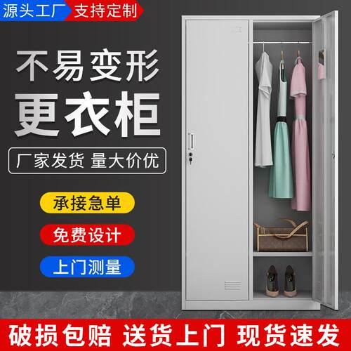 钢制铁皮柜更衣柜子二门衣柜铁员工单位宿舍衣柜带锁储物柜2门柜