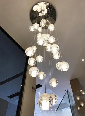 楼梯吊灯北欧个性复式楼别墅旋转楼梯水晶球吊灯现代简约流星灯饰