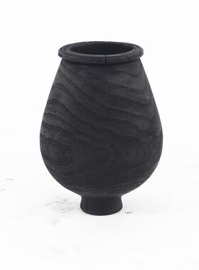 厂销侘寂风黑色炭碳化木质工艺花瓶家居酒店民宿装饰拍摄道具摆件