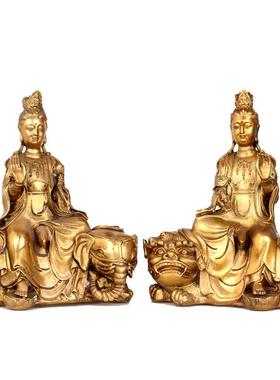 铜器黄铜文殊菩萨像普贤菩萨摆设家居工艺品用品