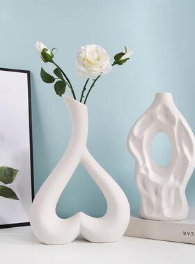 北欧ins白色北欧创意陶瓷花瓶家居餐桌玄关水养家居装饰干花摆件