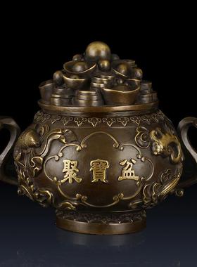 纯黄铜聚宝盆摆件家居客厅招财聚宝盆装饰摆件聚宝盆礼品聚财摆件