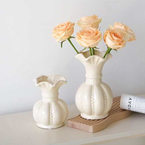 奶油风陶瓷花瓶高级感创意中古法式水培鲜花装饰客厅插花餐桌摆件