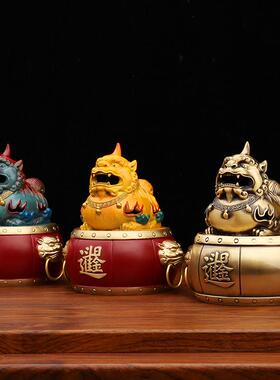 黄铜貔貅香炉日进斗金办公室客厅桌面彩绘金属工艺品铜器纯铜摆件