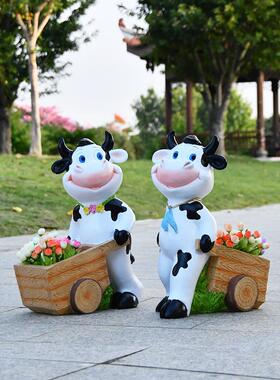 户外花园摆件庭院装饰别墅小区阳台布置仿真动物卡通奶牛花缸雕塑