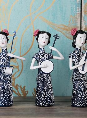 古典旗袍仕女小摆件房间客厅酒柜书房办公室软装饰品树脂工艺品