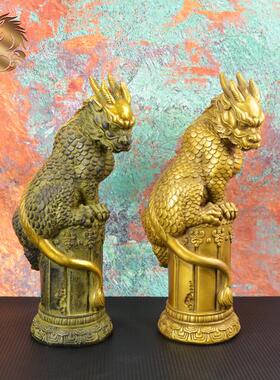 宏达 全黄铜避水兽铜器 复古神兽蚣蝮办公室玄关摆件