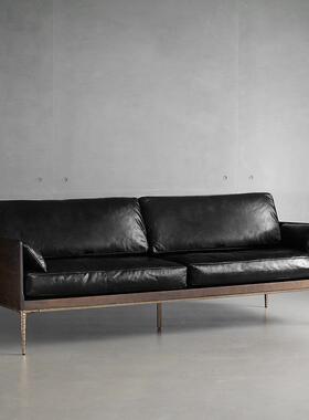 橡木北欧表情/现代简约实木YUZU沙发3人单人黑色铸铁脚K#