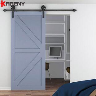 实木蓝色美式谷仓门移门单轨道吊趟厨房卫生间烤漆推拉仓谷门厂家