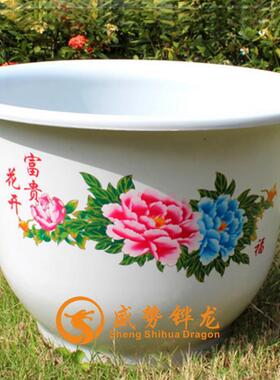 特大圆形优质加厚白色牡丹塑料PP花盆赠托盘花卉绿植盆栽用