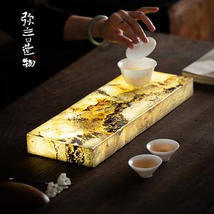 弥言创意亚克力贴原石发光壶承家用长方茶盘盖碗茶壶垫小茶台禅意