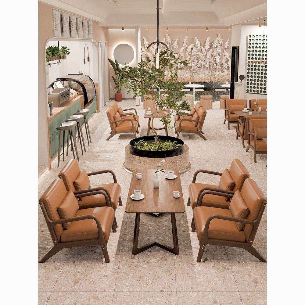 酒吧桌椅组合网红咖啡厅卡座沙发清吧休闲区洽谈接待商用复古椅子