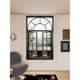 法式覆古断桥铝合金窗户外拱形窗格子窗上海老钢窗拱形窗圆弧平开