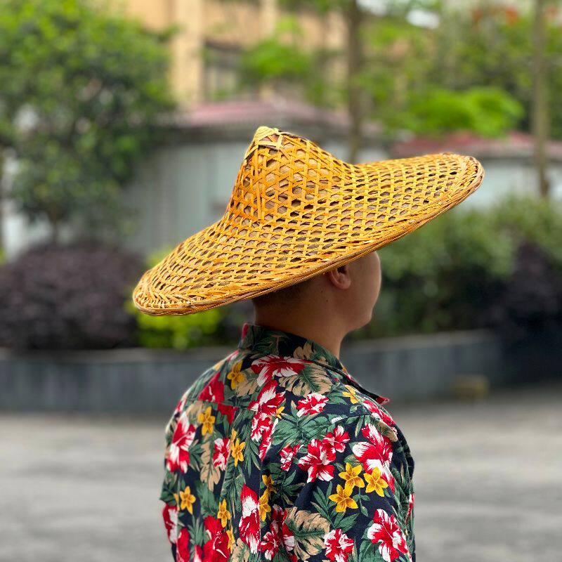 蓑笠帽斗笠夏天帽子遮阳洋气斗笠帽竹编多巴胺显瘦薄款竹帽子舞帽