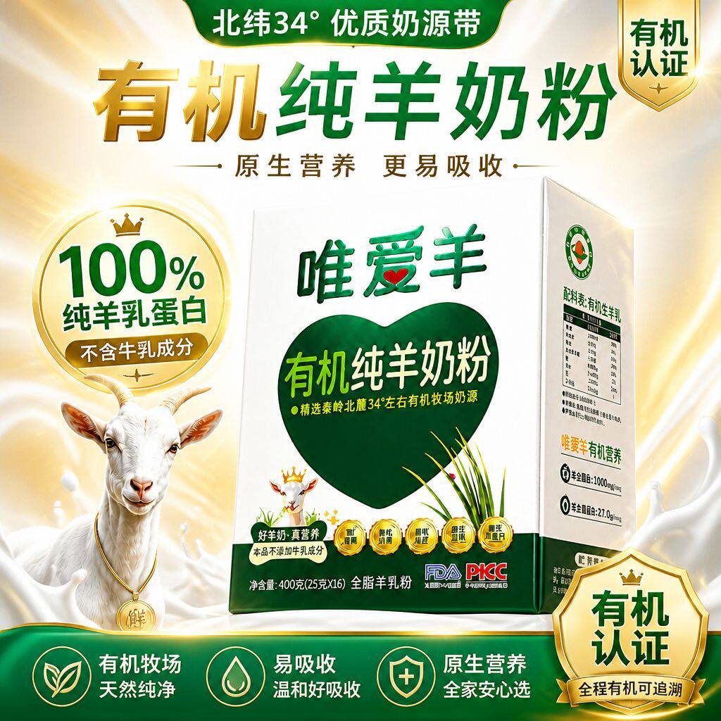 有机纯羊奶粉成人中老年学生无蔗糖高钙蛋白全脂独立小包装
