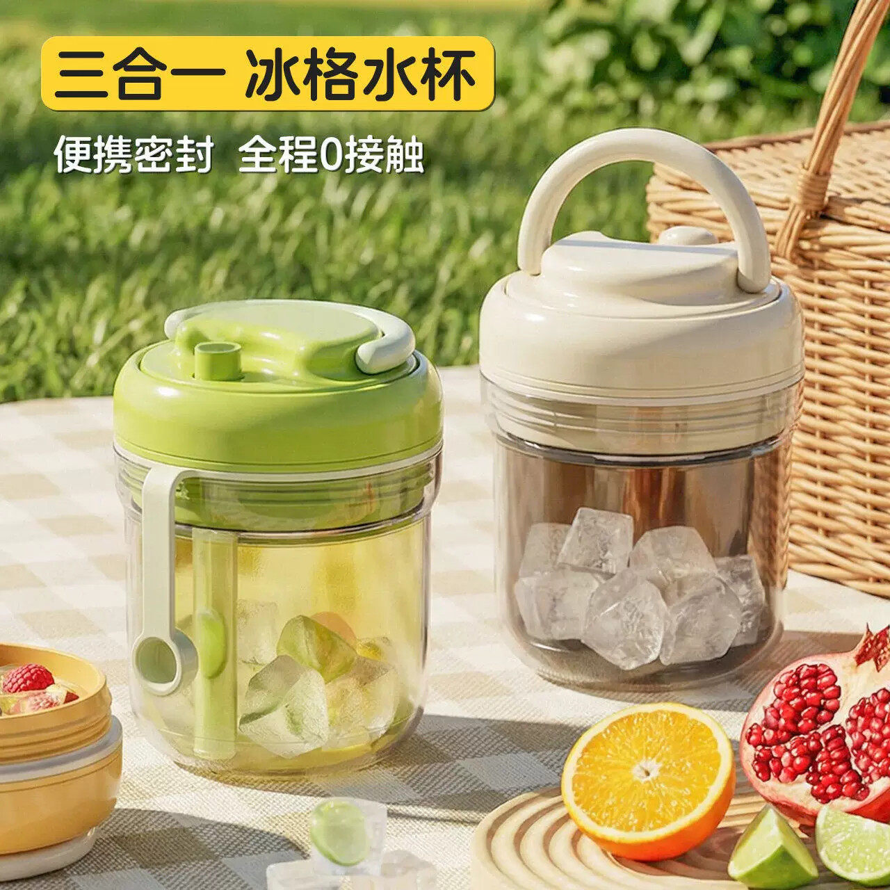 三合一冰格水杯大颗粒冰块制冰盒储冰杯便携式大容量冷泡茶吸管杯