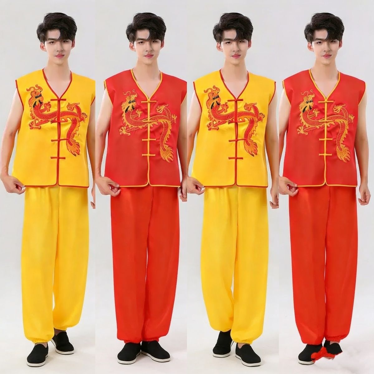 龙纹刺绣马甲中式表演服秧歌腰鼓武术演出服无袖坎肩灯笼裤