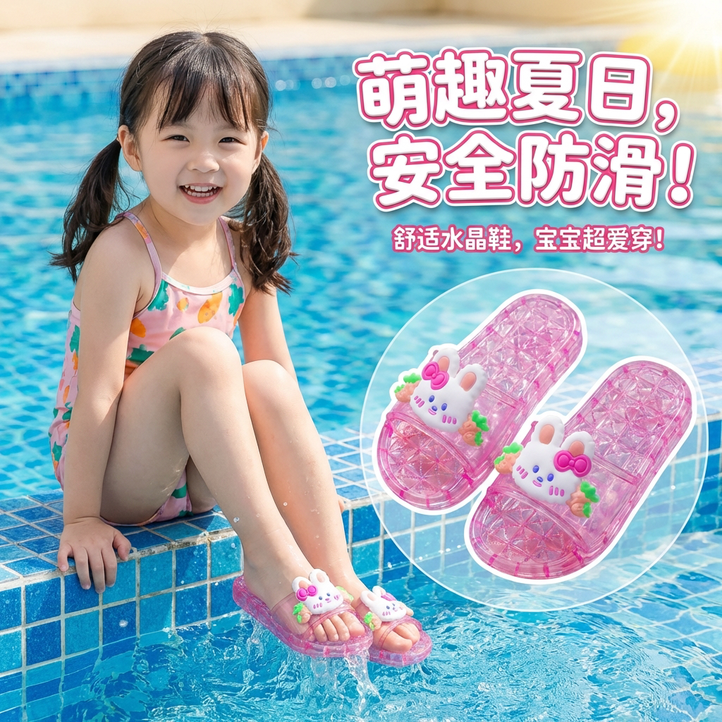 亲子儿童水晶女童凉拖鞋不臭脚防滑可爱软底室内外穿透明沙滩拖鞋