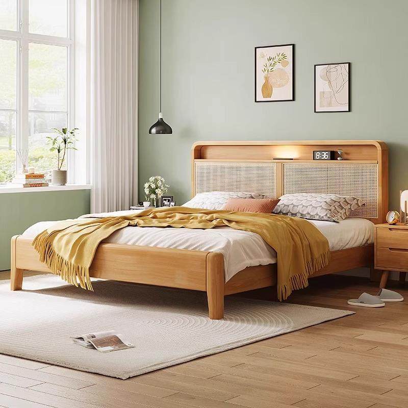 北欧藤编复古实木床现代简约家用1.8m双人床1.5m民宿高箱夜灯储物,鲜花速递/花卉仿真/绿植园艺,割草机/草坪机,淘宝优惠券,粉丝福利购,淘宝优惠卷