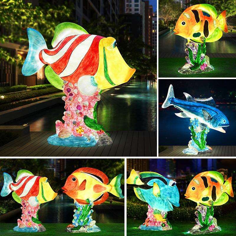 户外玻璃钢海洋动物雕塑景观主题公园游乐园鲨鱼珊瑚鱼装饰品摆件