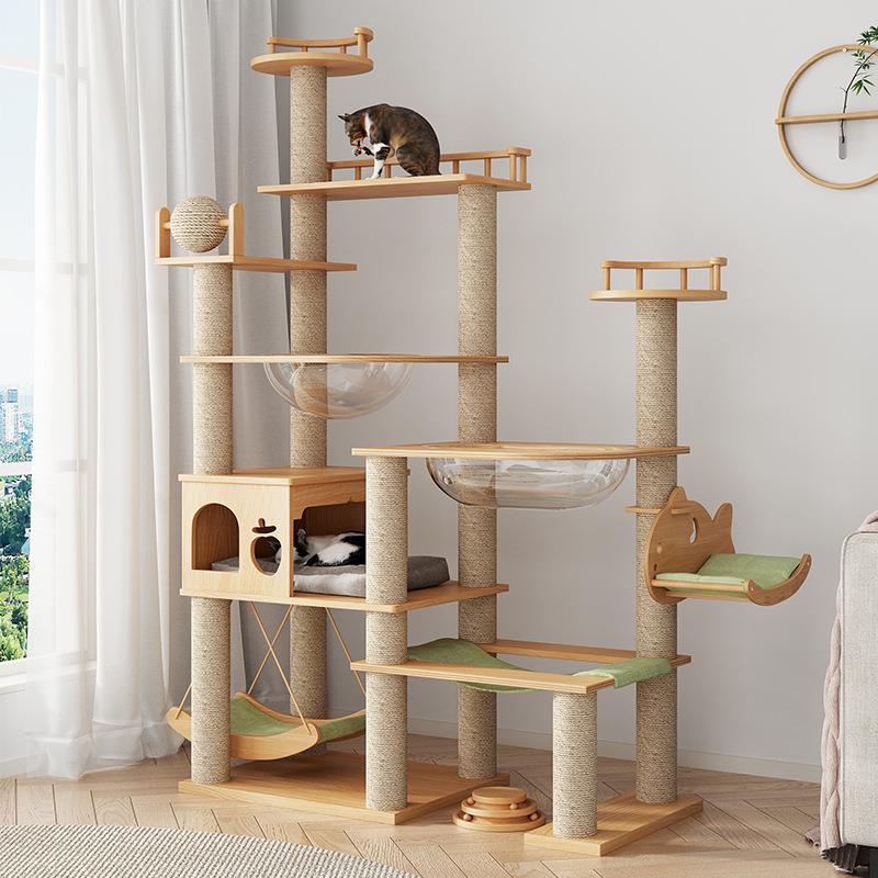实木猫爬架家用猫窝一体四季通用猫抓爬架子大猫猫爬柱太空舱