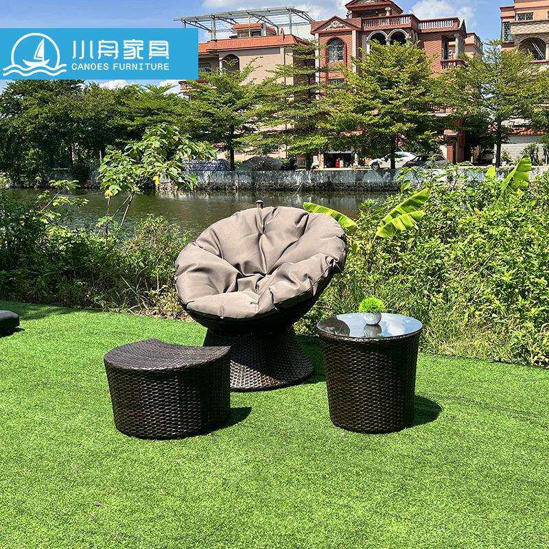 户外花园庭院别墅仿茶杯藤编椅子室外民宿景区桌椅三件套组合家具