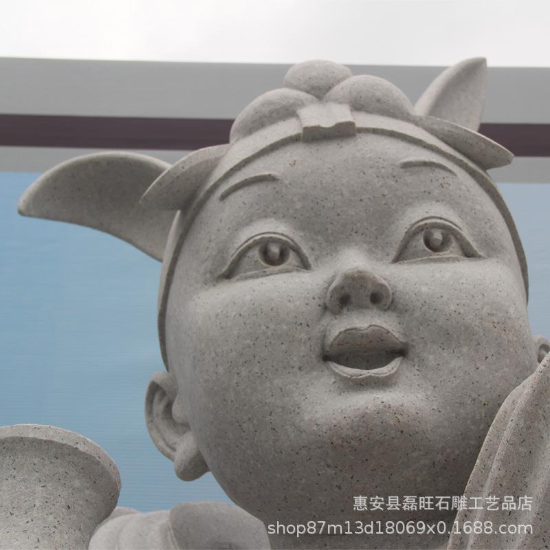花岗岩白麻石童子石雕 中式抱瓶童子雕塑 园林景观儿童摆件