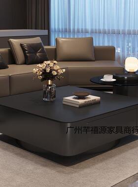 轻奢方形岩板意式组合茶几小户型现代简约客厅家用黑色高级茶几桌