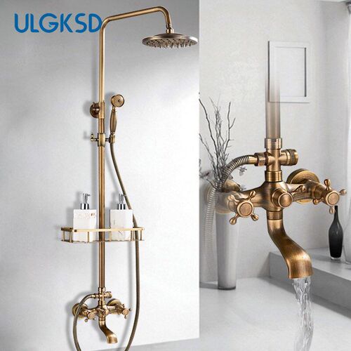 Antique Brass Bathroom Shower Faucets 8 Rainfall Shower H