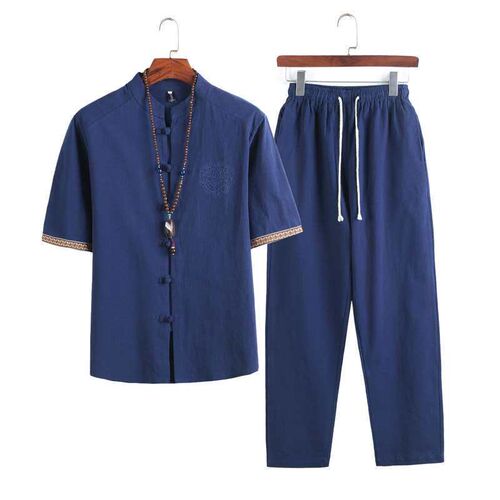 Summer Plus Size Cotton and Linen Suit Mens Retro Short-sle