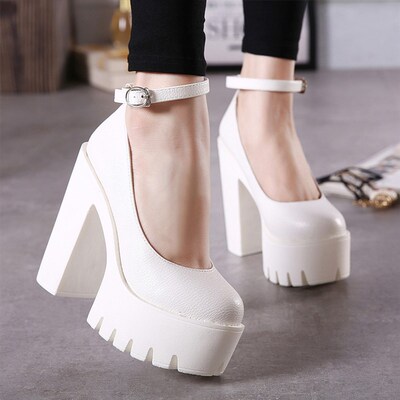 Gdgydh Womens Platform Chunky High Heels Ankle Buckle Strap