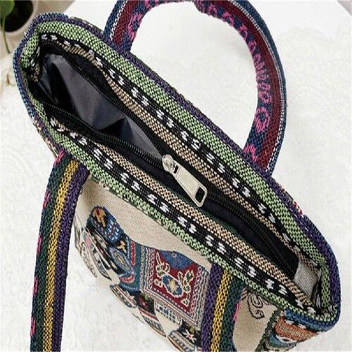 Women Embroidered Tote Bag Retro Owl Elephant Printed